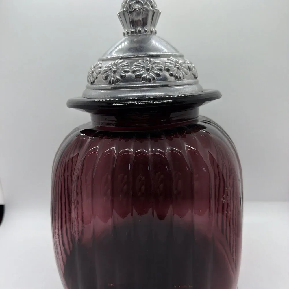 Artland Dark Amethyst Plum Purple Ribbed Glass Canister Apothecary Jar Vintage